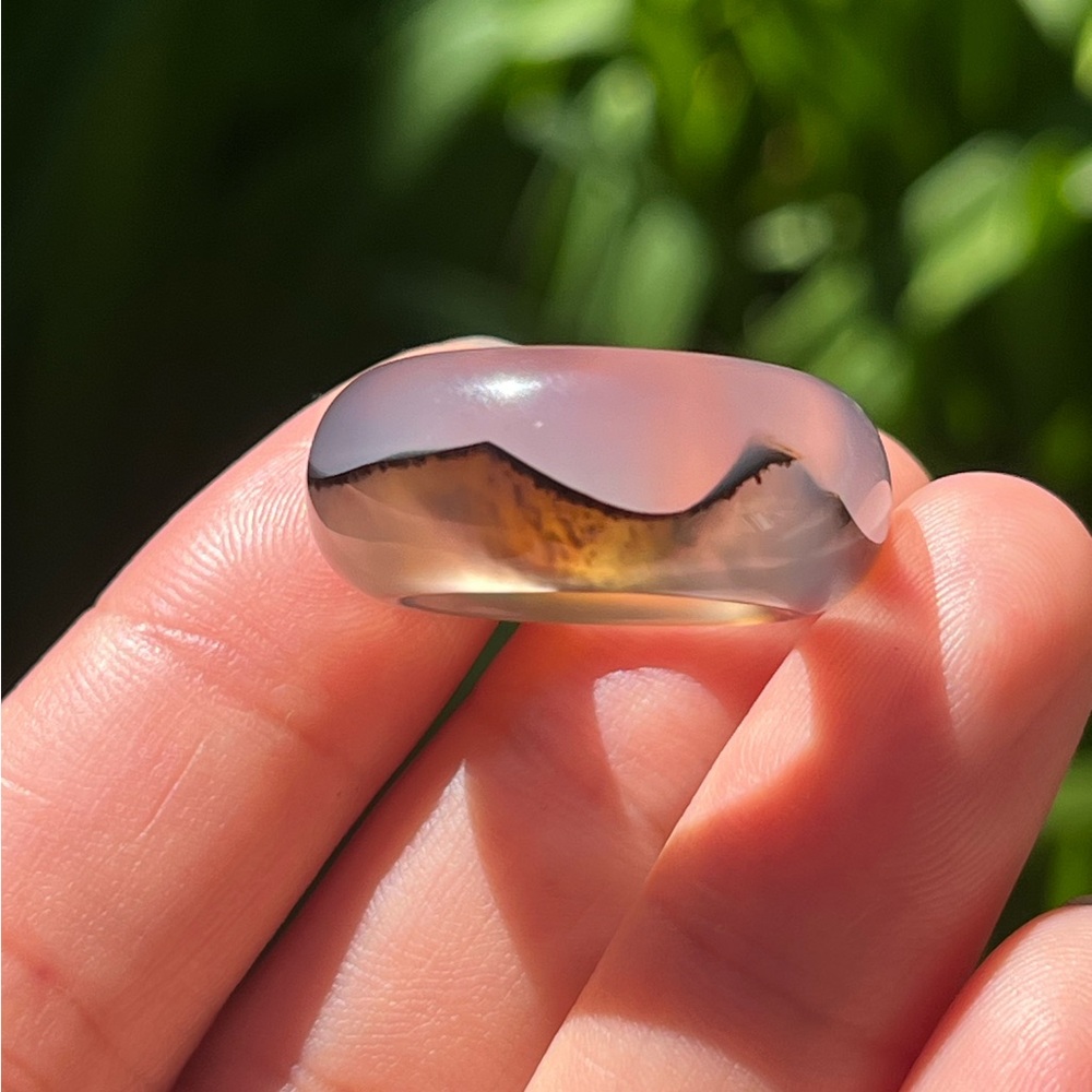 SIZE 6.5 Unique Natural Scenery Dendritic Translucent Agate Band Ring 0260‎